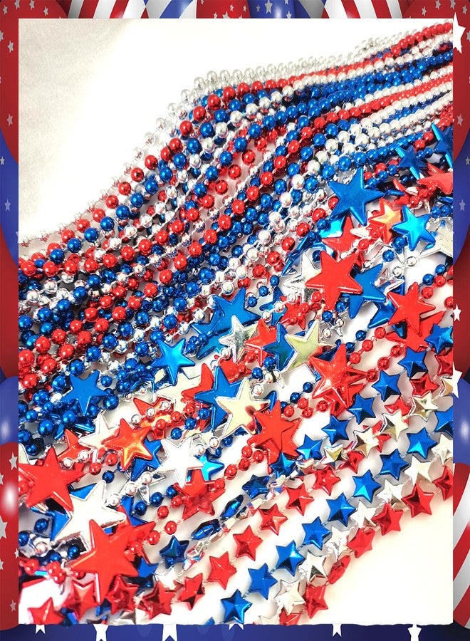 Becfupo 100 Pcs 4th of July Beaded Necklaces Bulk, Red Blue Silver Metallic Patriotic Beads Necklaces For 4th of July Decoration, Independence Day Parade, Patriotic Events - Image 3